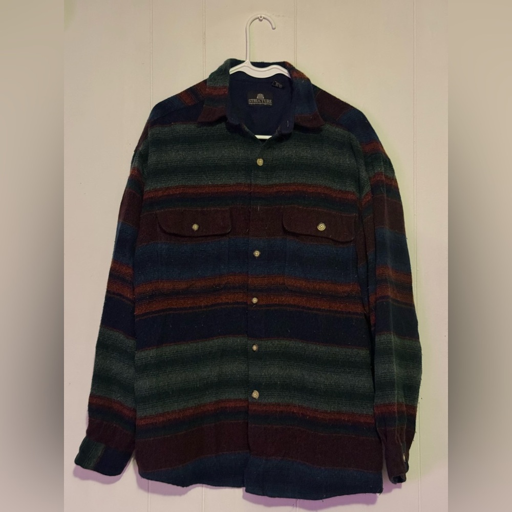Structure Dark Striped Button Down Shirt